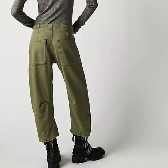 Free People We The Free Osaka Mid Rise Olive Green Barrel Jeans Pants - Picture 2 of 10